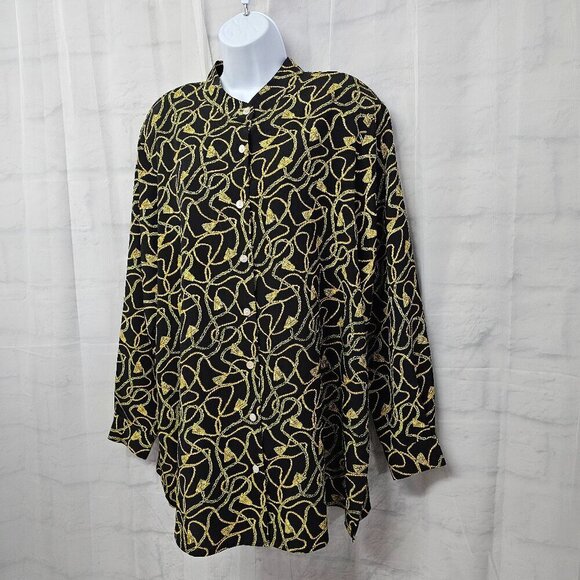 Vintage Notations Black Gold Chain & Tassel Print Equestrian Classic Blouse 1X - Picture 6 of 11